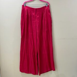 ZARA Fuchsia Pink Wrinkled Effect Wrap Pants Size L Satin Crinkle Palazzo XL New